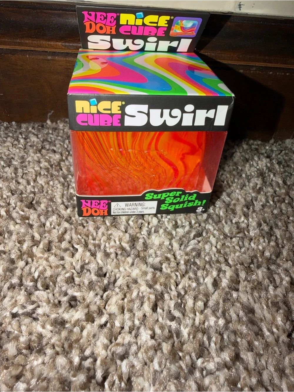 Schylling NeeDoh Nice Cube SWIRL - Super Solid Squish! - orange red color